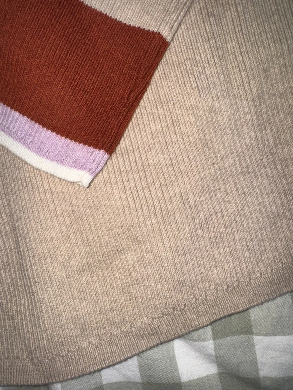 Faherty Organic Cotton & Cashmere Sweater with Rust & Lavender Stripes - Picture 5 of 7